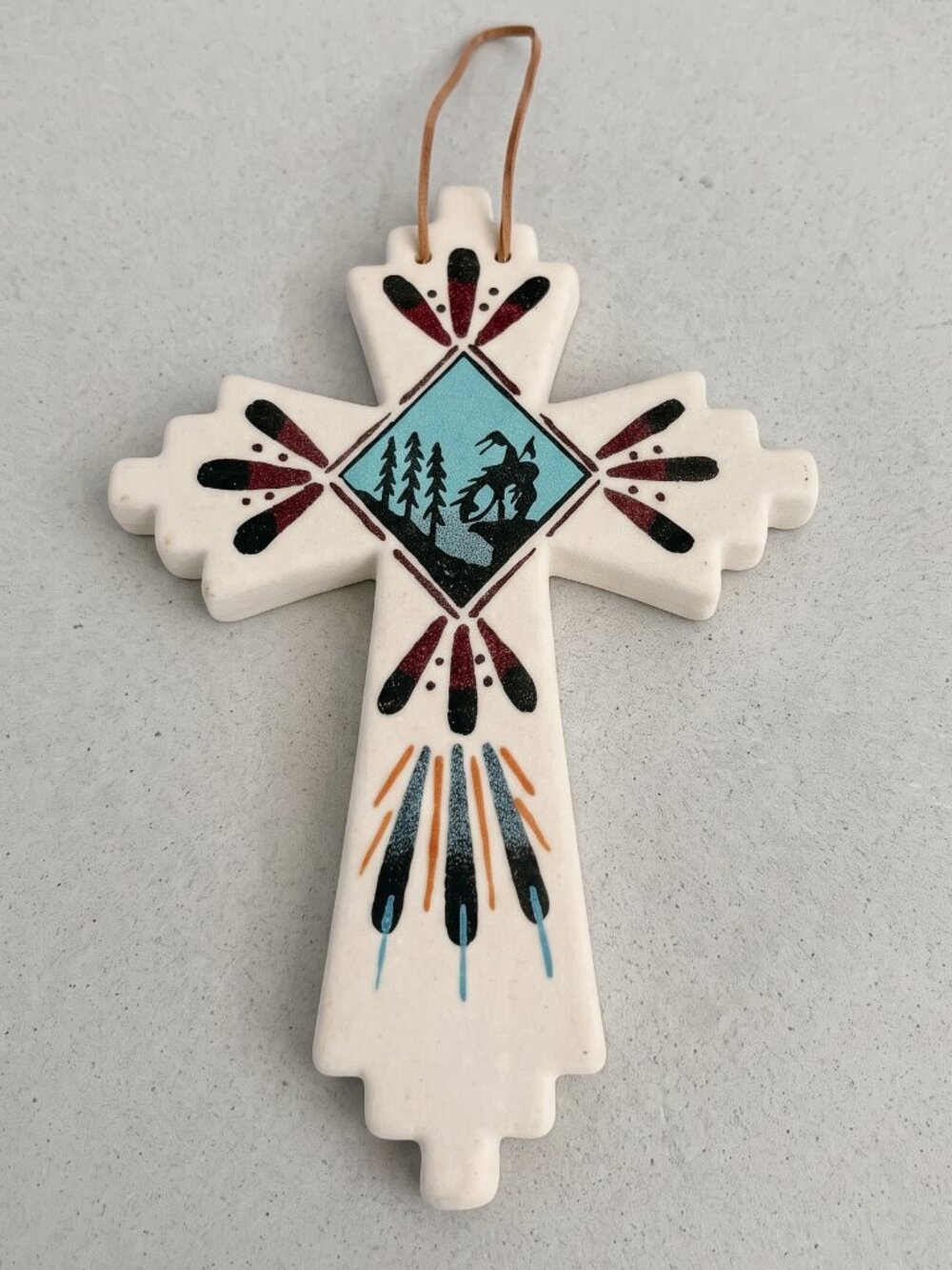 Authentic Navajo Native American Sand Painted Wall Cross Southwest Art 9.5”